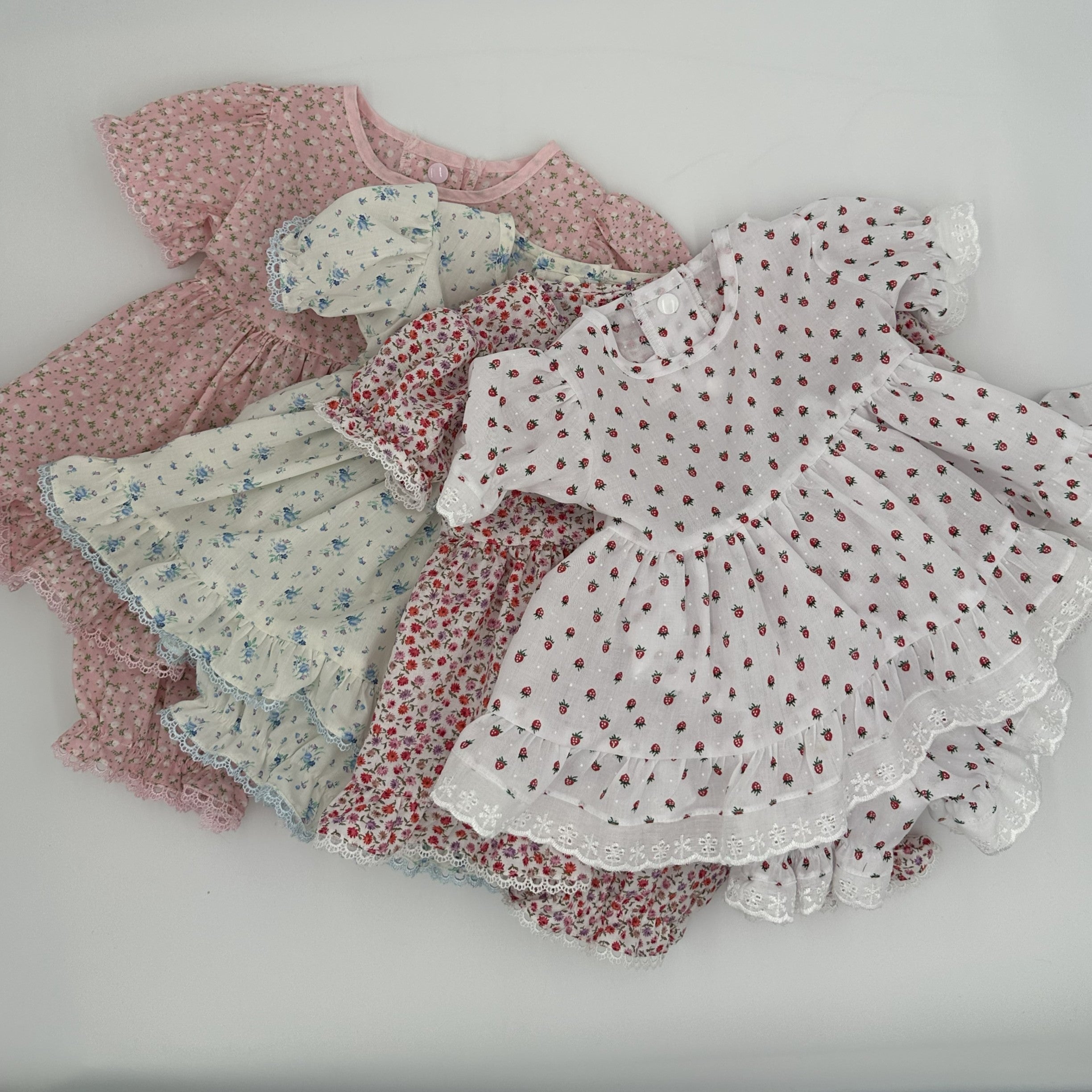 Willow vintage angel top and knickers sets in Blue Rose, Pink Purple, Pink and Strawberry floral prints