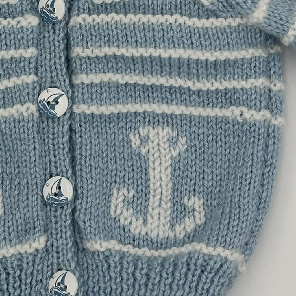 Hand Knitted Nautical Theme Cardigan with V neck