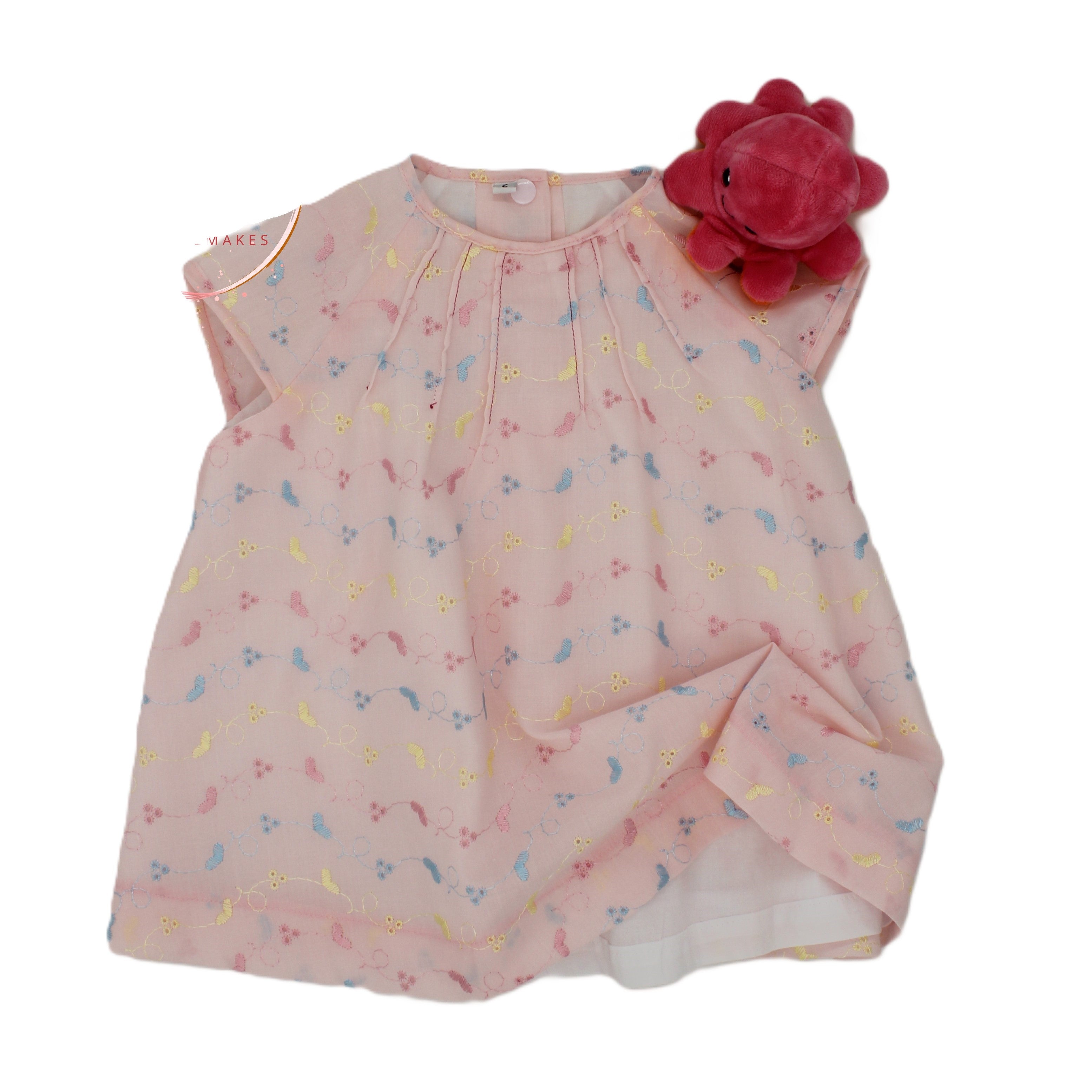 1960s Inspired Pink Broderie Anglaise A Line girls dress