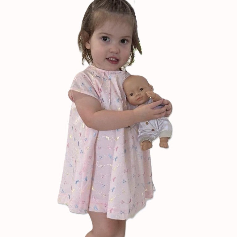 1960s Inspired Pink Broderie Anglaise A Line girls dress