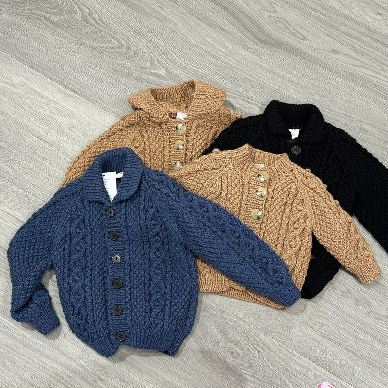 Hand Knitted Aran cardigan with collar