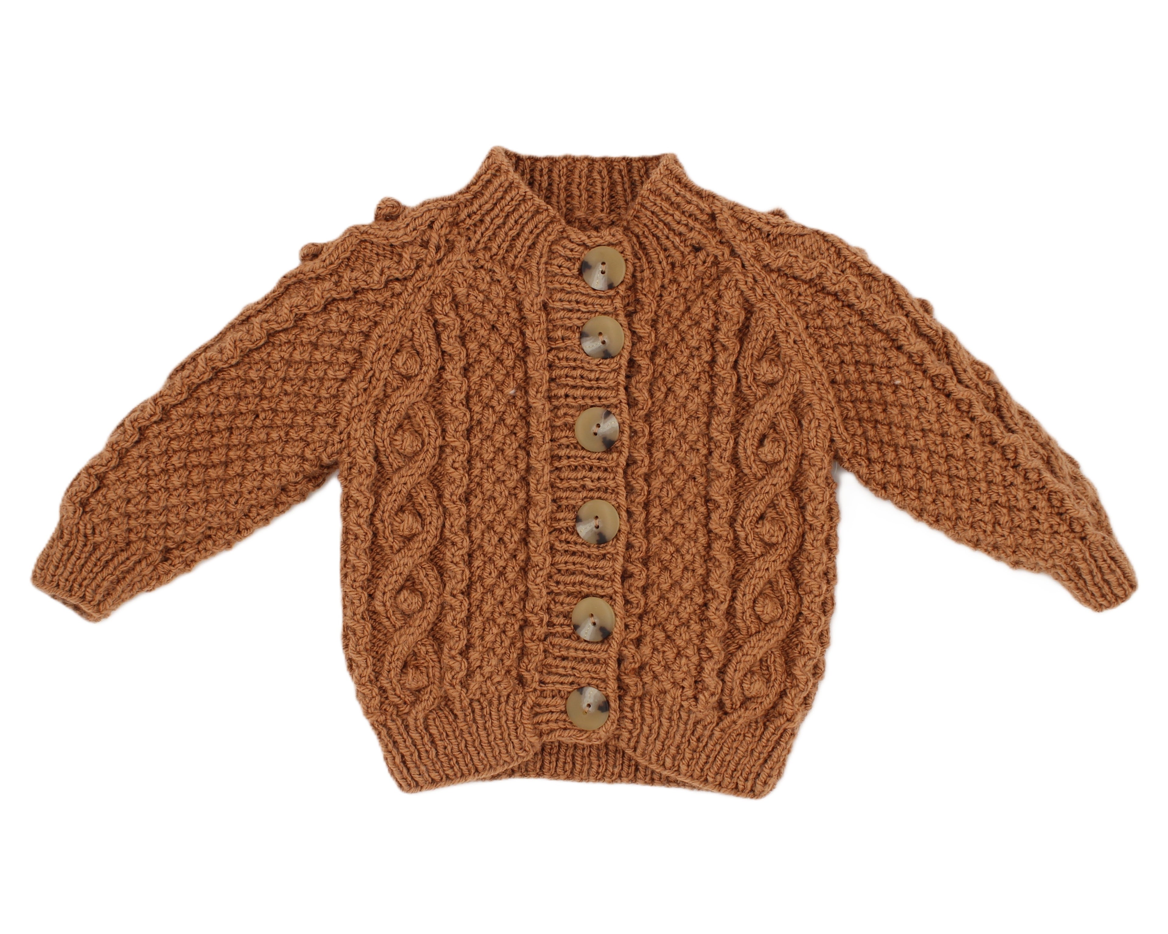 Hand Knitted Aran cardigan with round neck