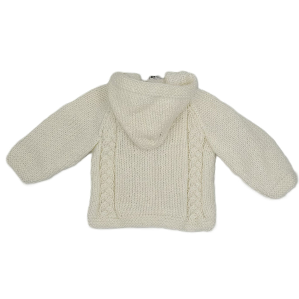 Hand Knitted Simple Aran cardigan with hood - ONE ONLY WHITE
