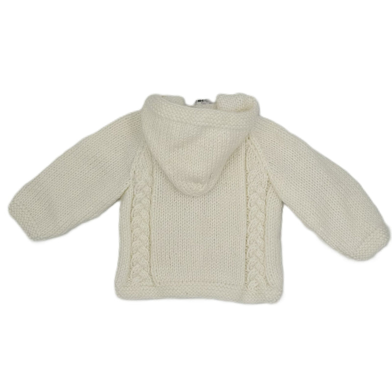 Hand Knitted Simple Aran cardigan with hood - ONE ONLY WHITE