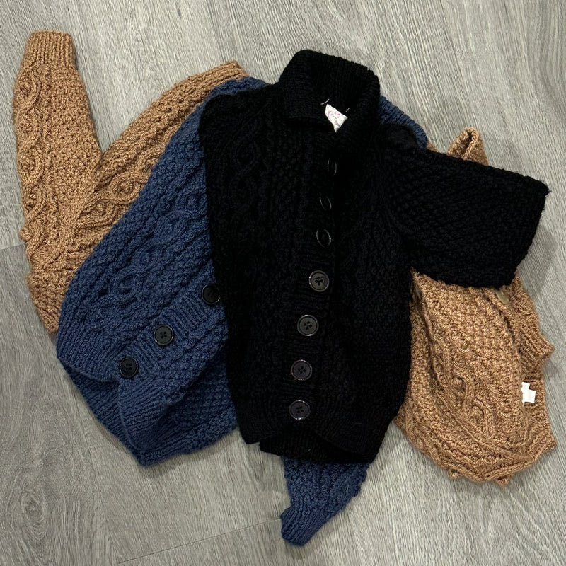 Hand Knitted Aran cardigan with collar