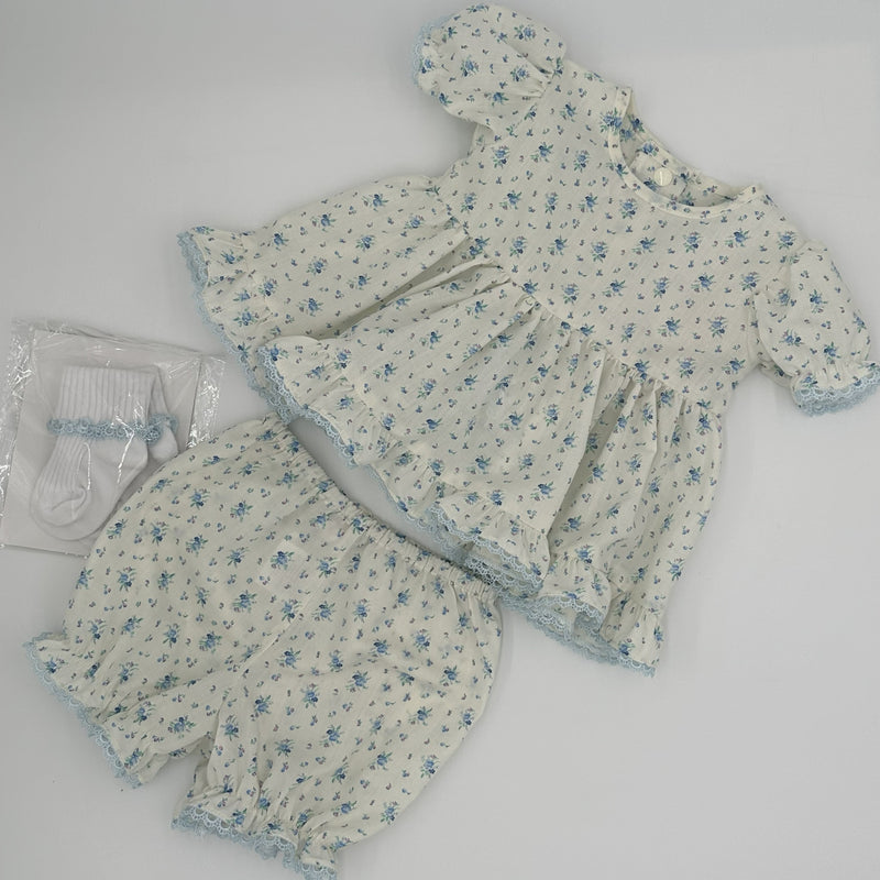 Blue Rose Willow vintage angel top and knickers set for baby girl