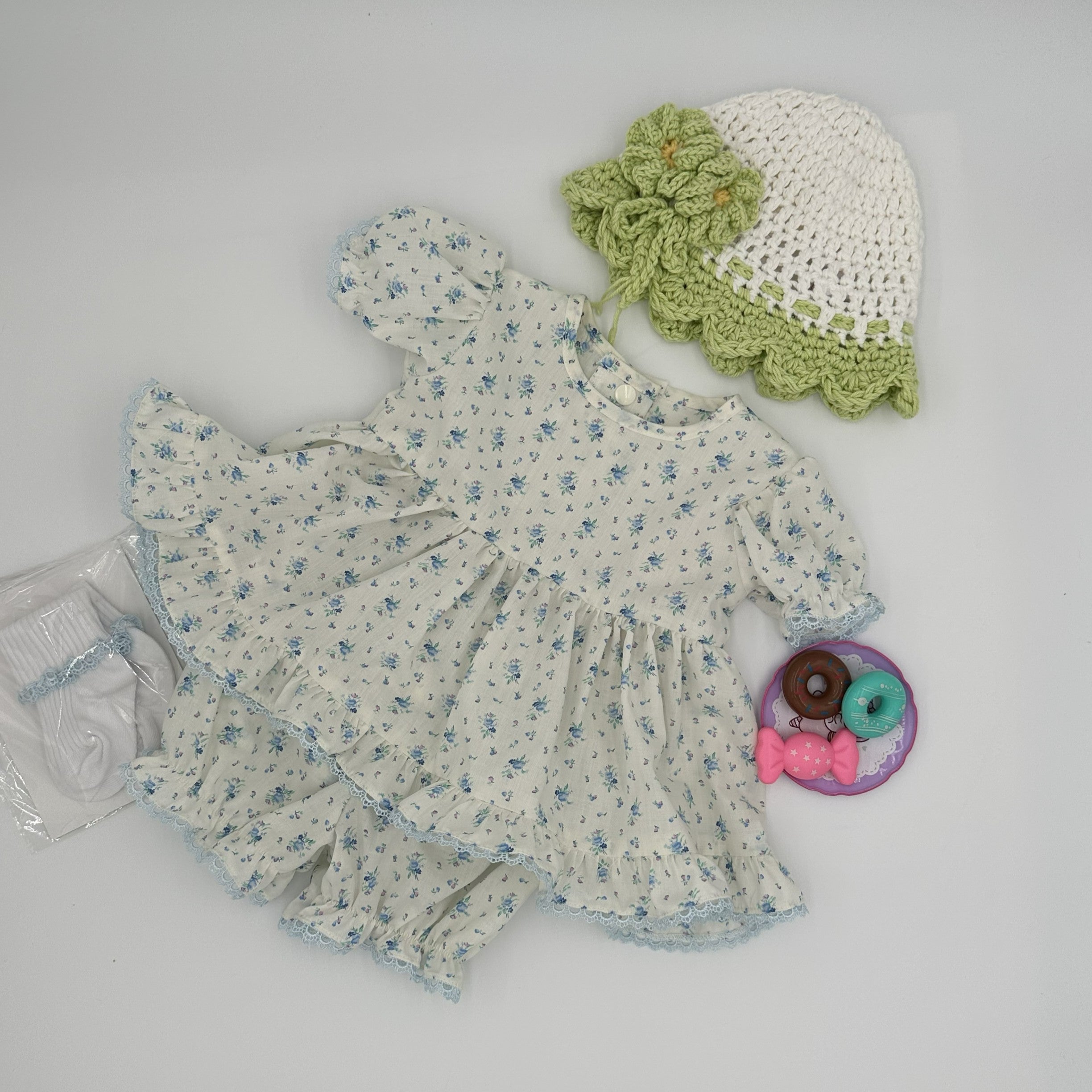 Blue Rose Willow vintage angel top and knickers set for baby girl