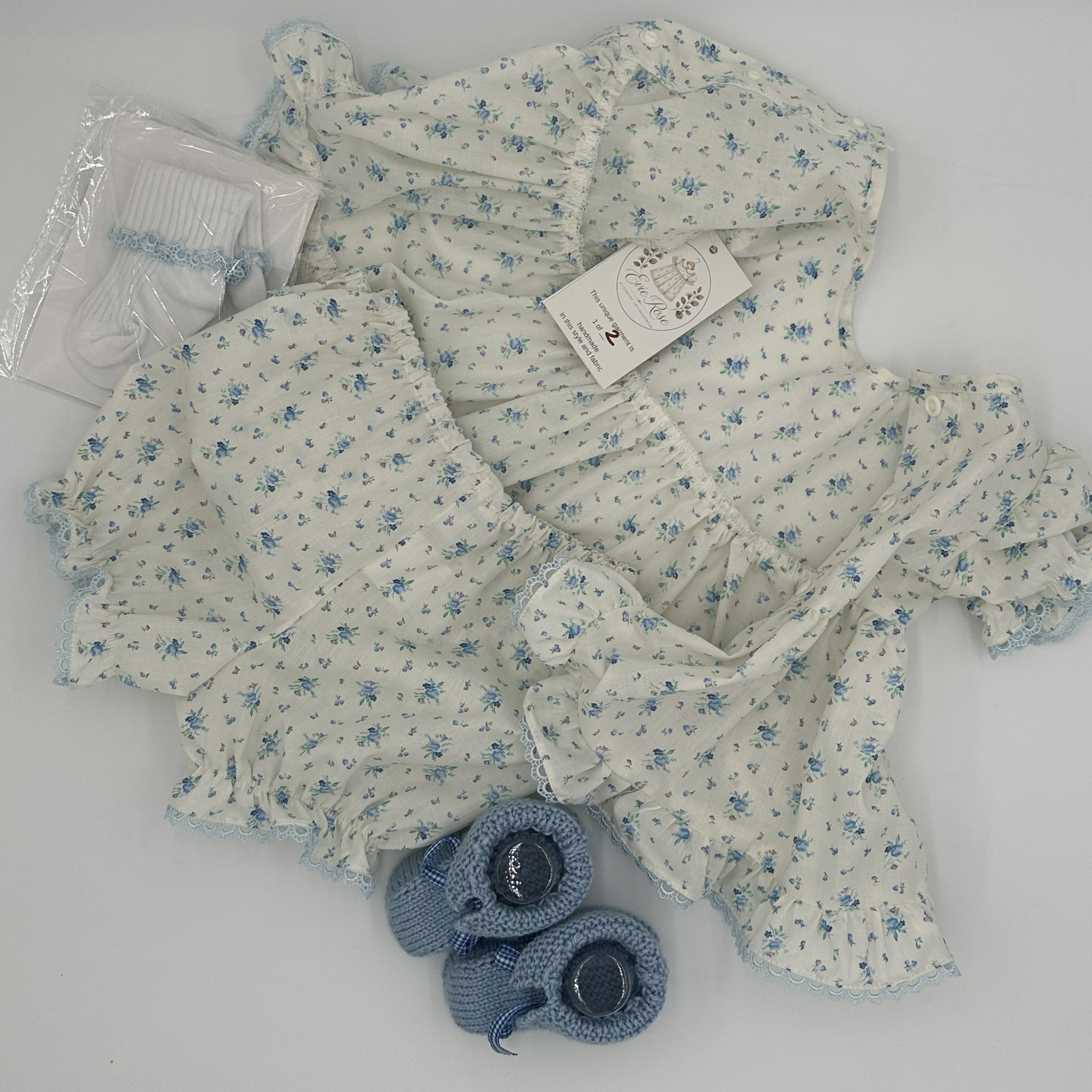 Blue Rose Willow vintage angel top and knickers set for baby girl