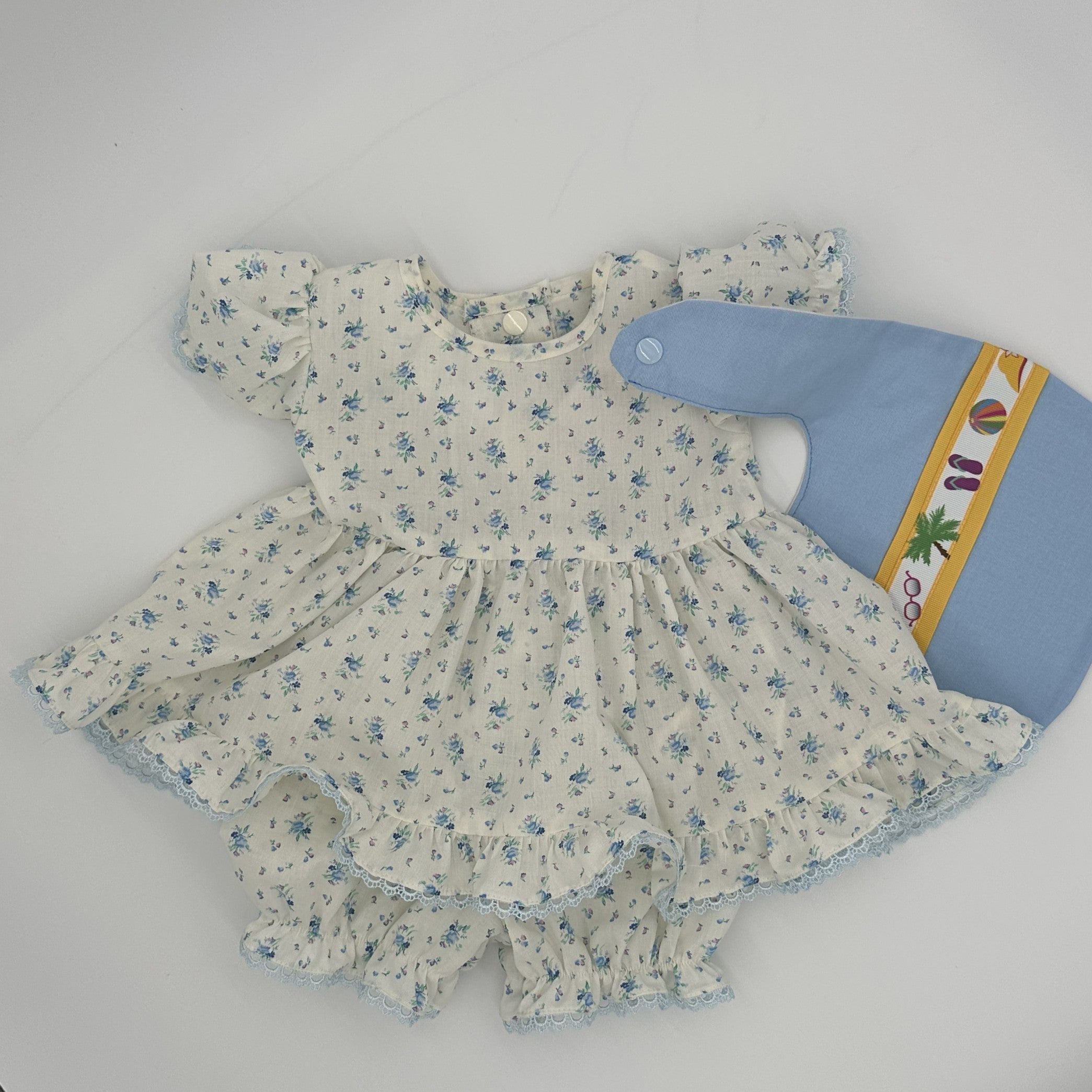 Blue Rose Willow vintage angel top and knickers set for baby girl