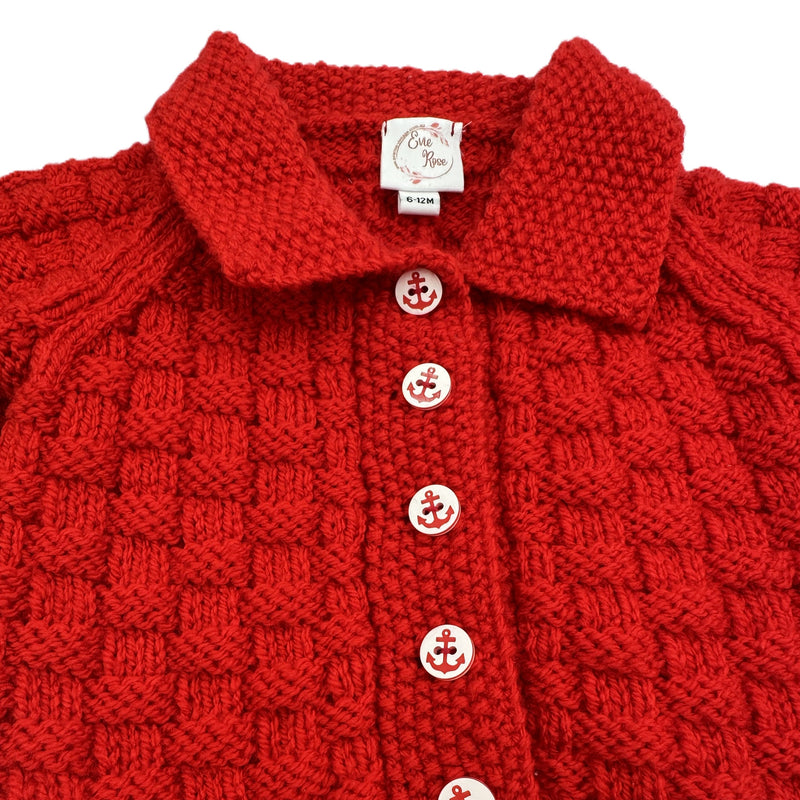 Hand Knitted Basket Weave Pattern Cardigan - ONE ONLY