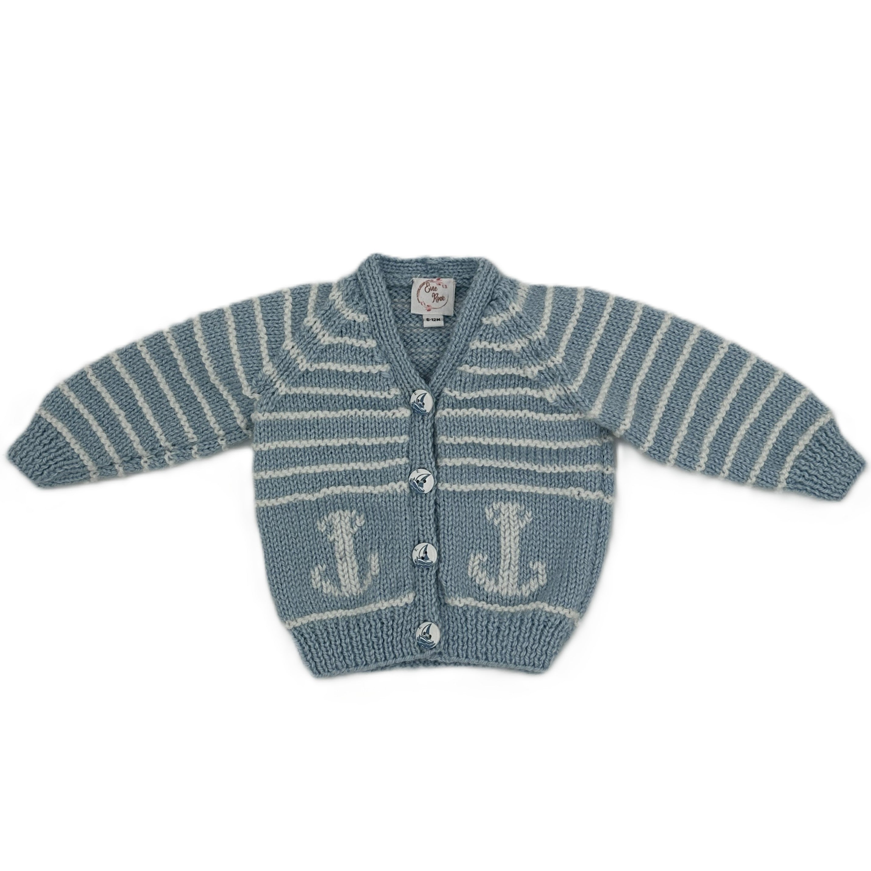 Hand Knitted Nautical Theme Cardigan with V neck