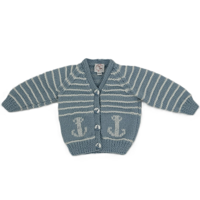 Hand Knitted Nautical Theme Cardigan with V neck