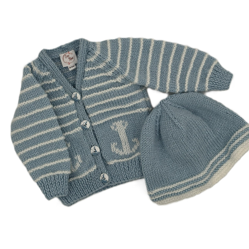 Hand Knitted Nautical Theme Cardigan with V neck