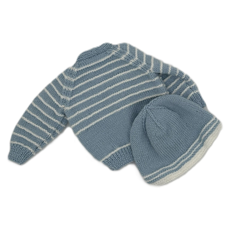 Hand Knitted Nautical Theme Cardigan with V neck