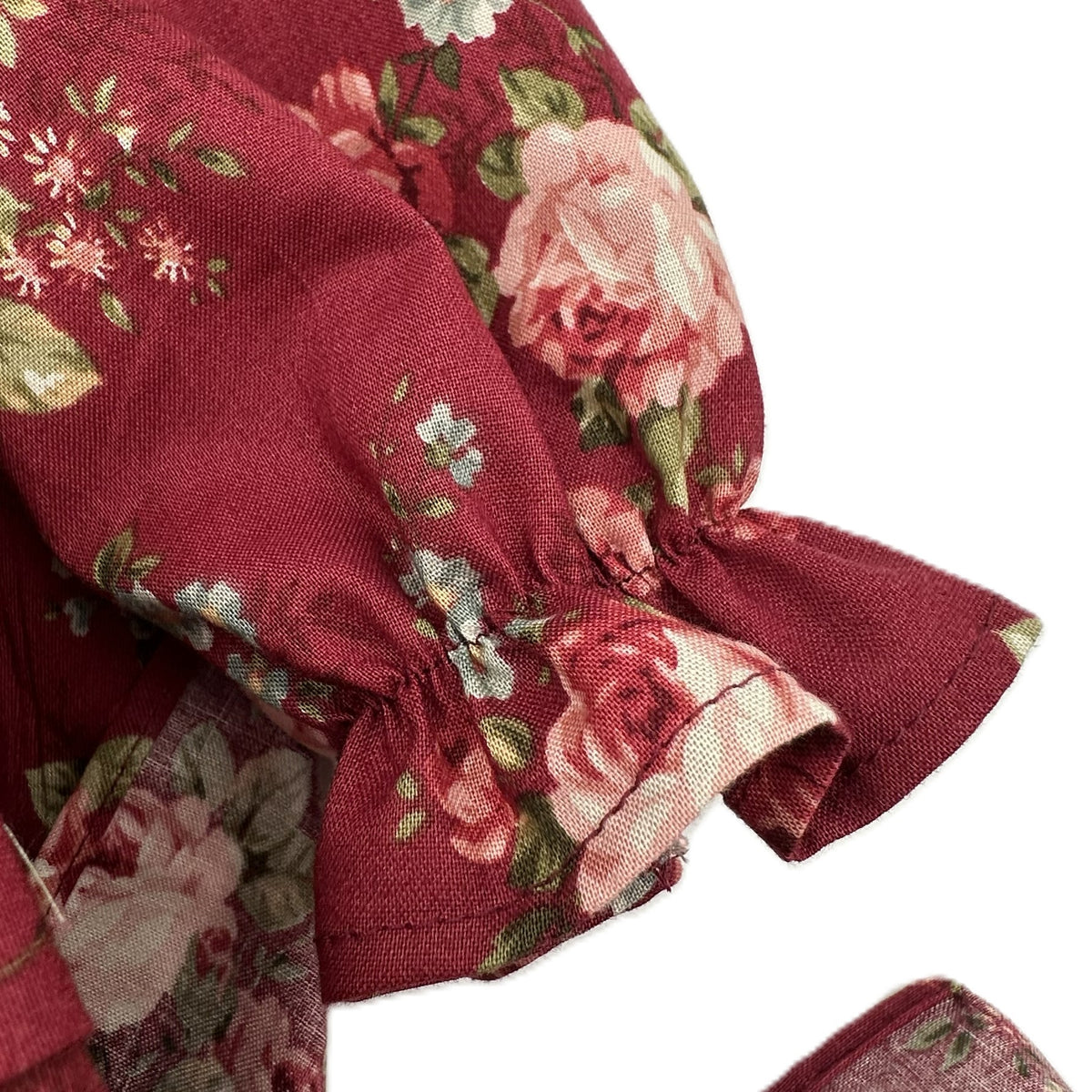 Alice Winter Princess Dress in burgundy floral, sleeve detail