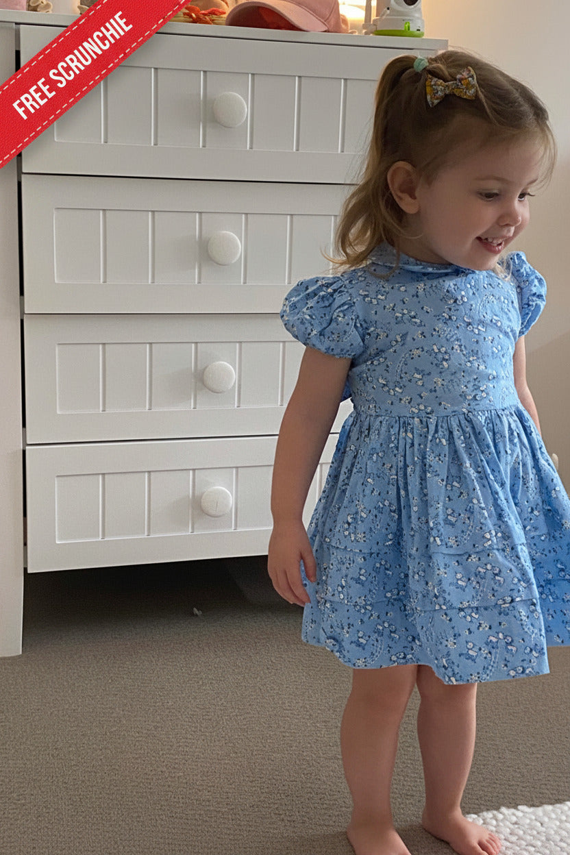 1950s Inspired Girls Dress in Turquoise Cotton - Charlotte