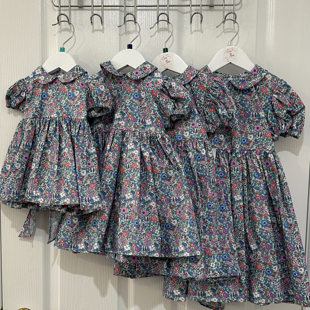 1950s Inspired Girls Dress in Blue Pink Floral - Charlotte