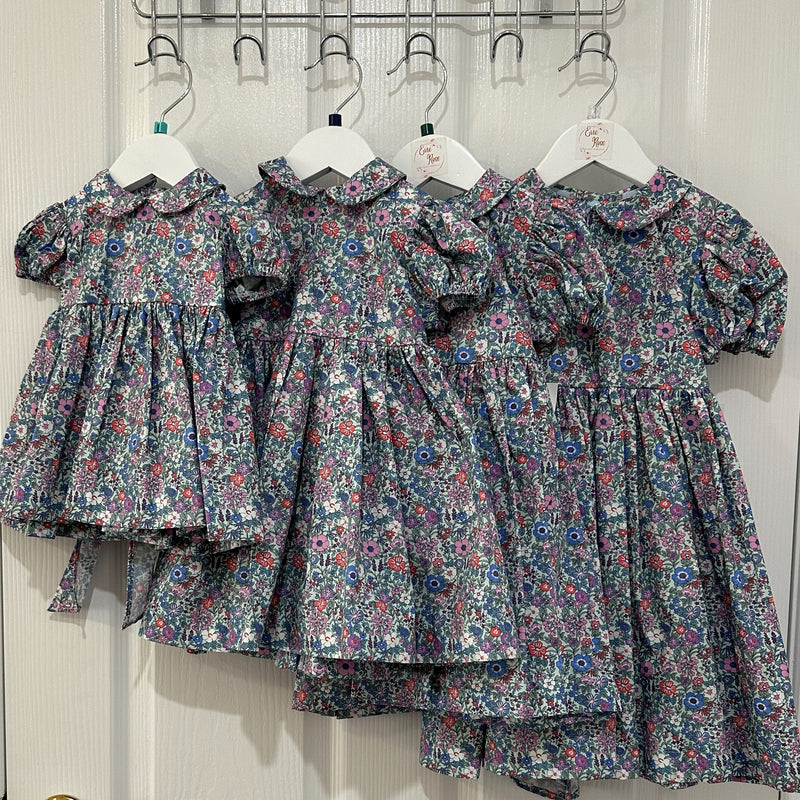 1950s Inspired Girls Dress in Blue Pink Floral - Charlotte