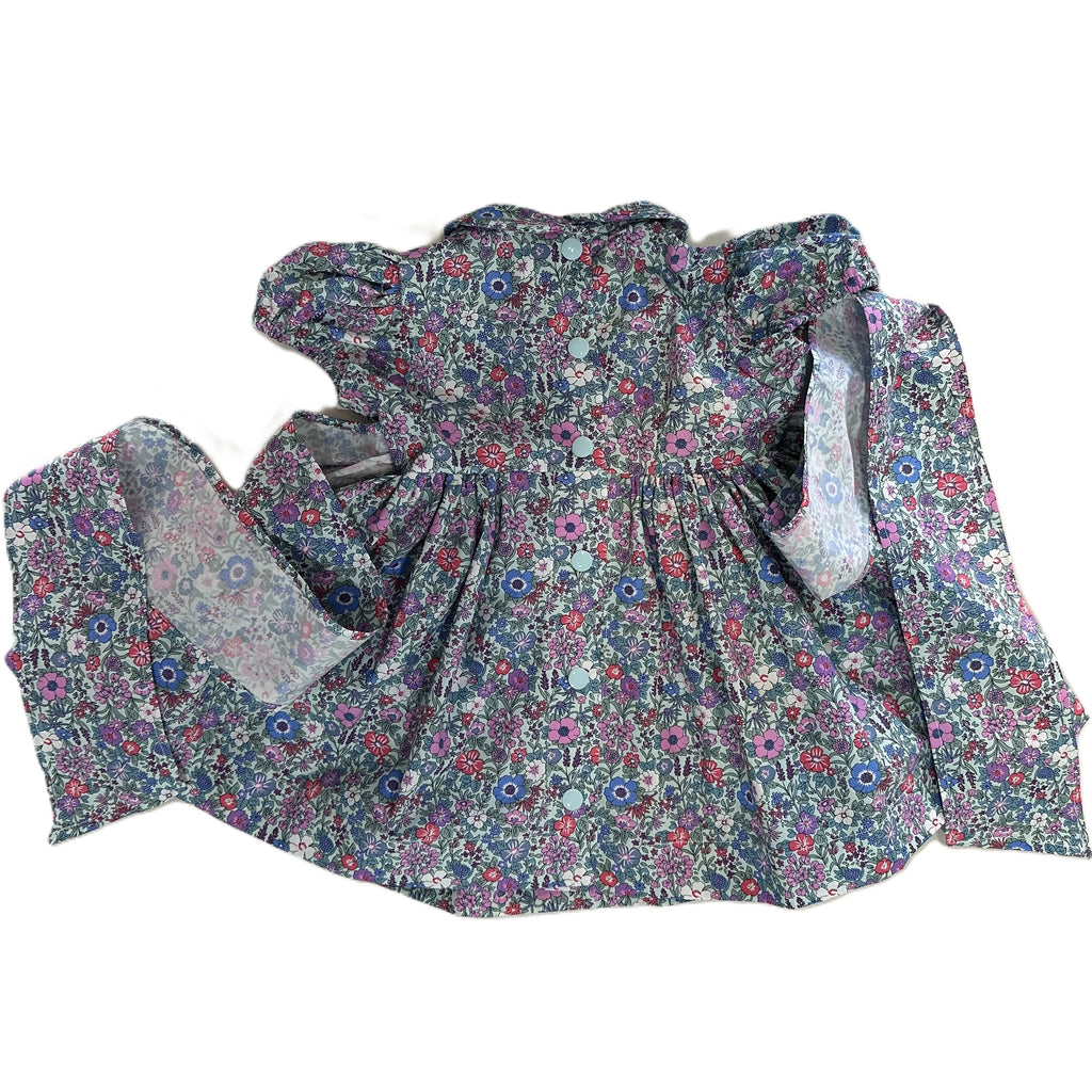 1950s Inspired Girls Dress in Blue Pink Floral - Charlotte