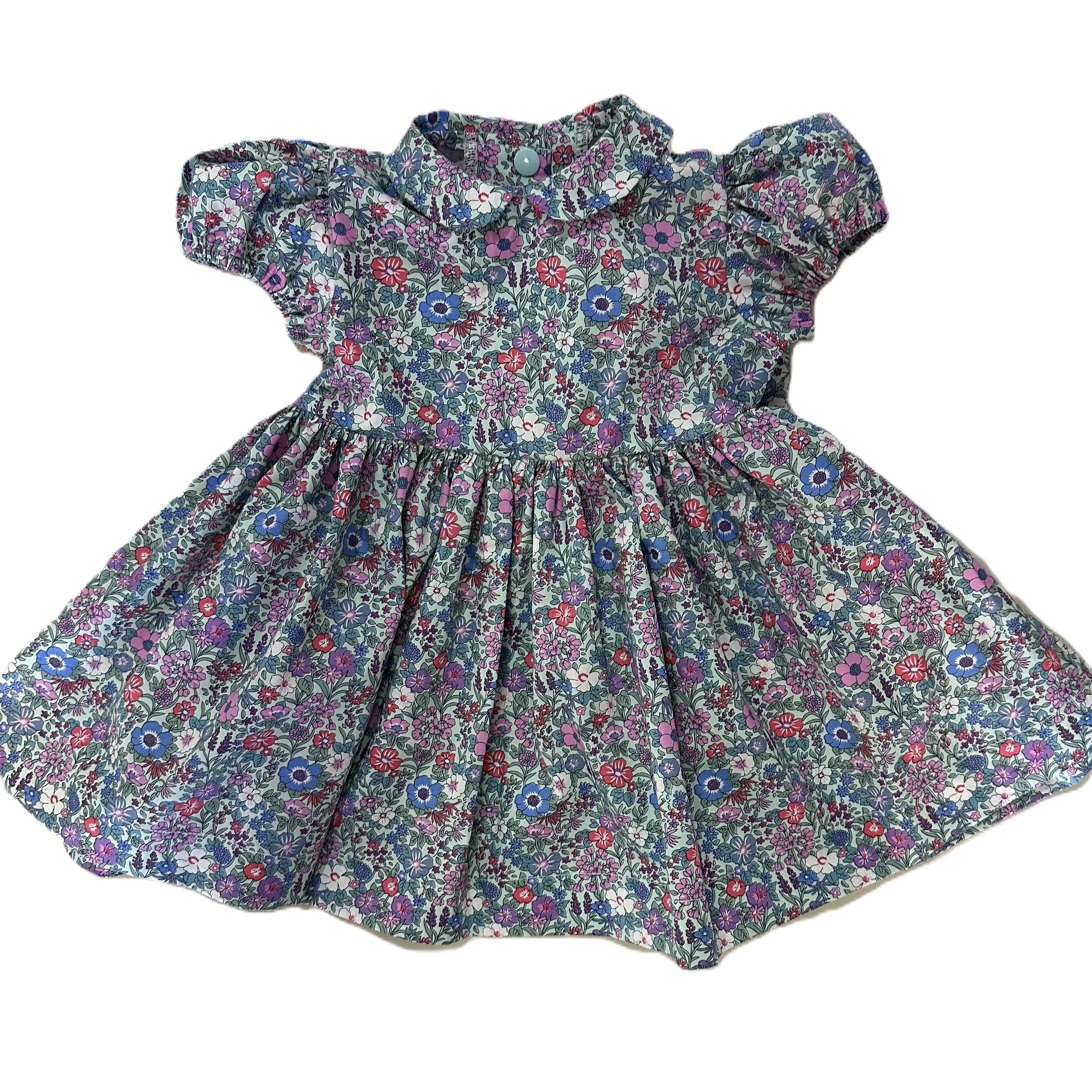 1950s Inspired Girls Dress in Blue Pink Floral - Charlotte
