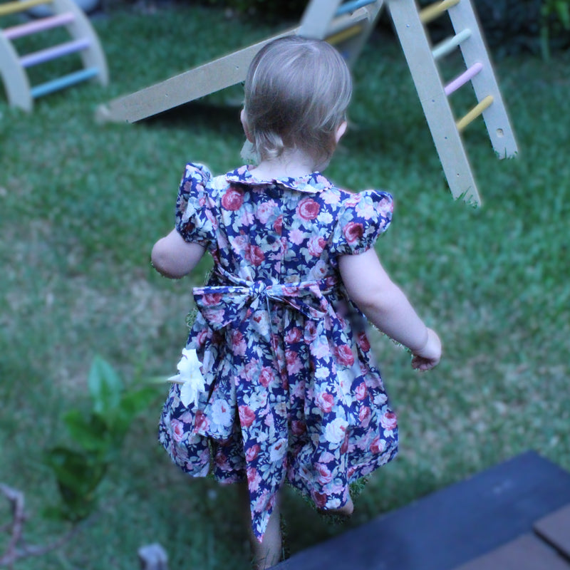 1950s Inspired Girls Dress in Navy Floral Print - Charlotte