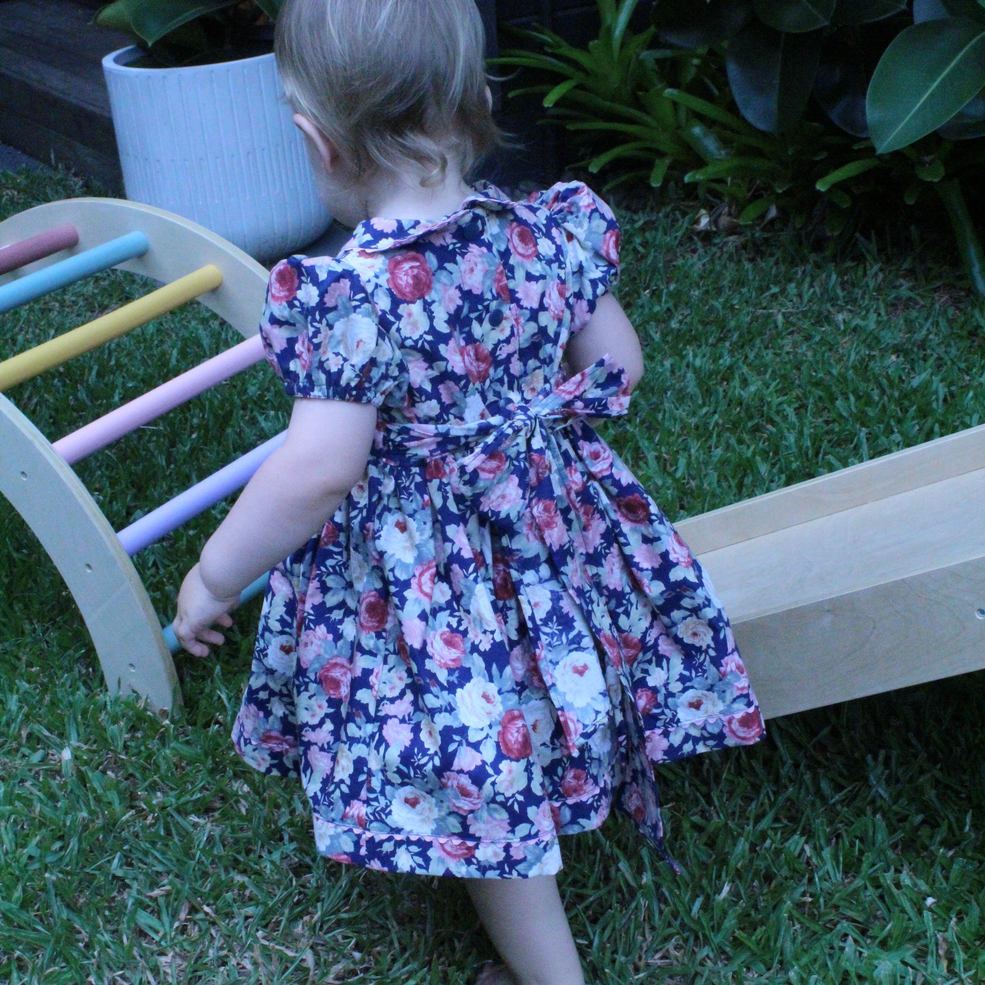 1950s Inspired Girls Dress in Navy Floral Print - Charlotte