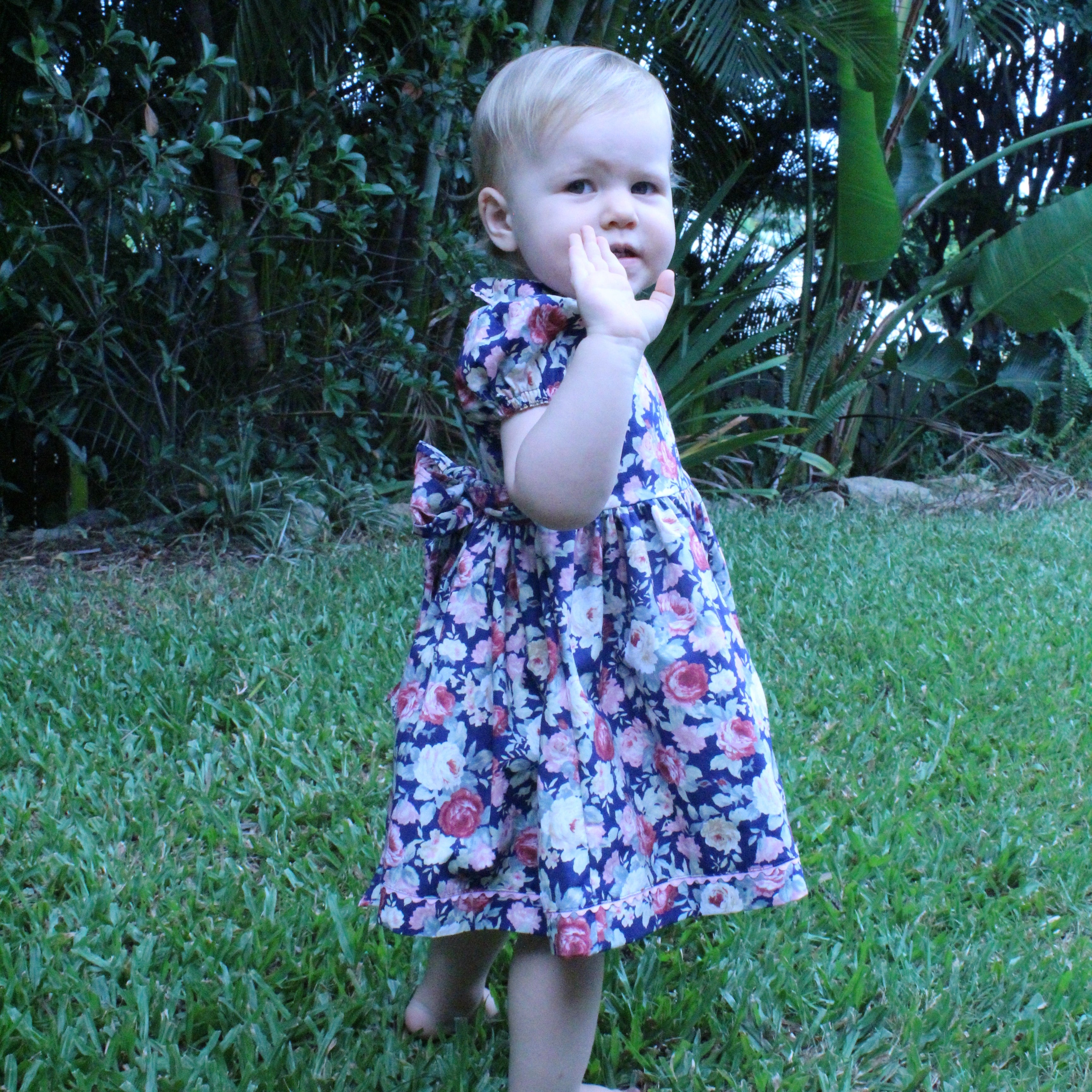 1950s Inspired Girls Dress in Navy Floral Print - Charlotte