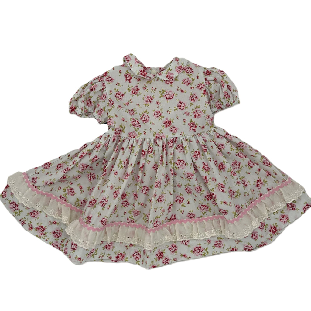 1950s Inspired Girls Dress in Pink Rose Print - Charlotte
