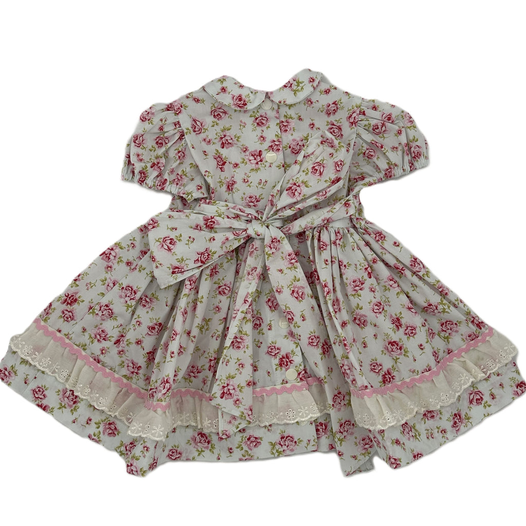 1950s Inspired Girls Dress in Pink Rose Print - Charlotte