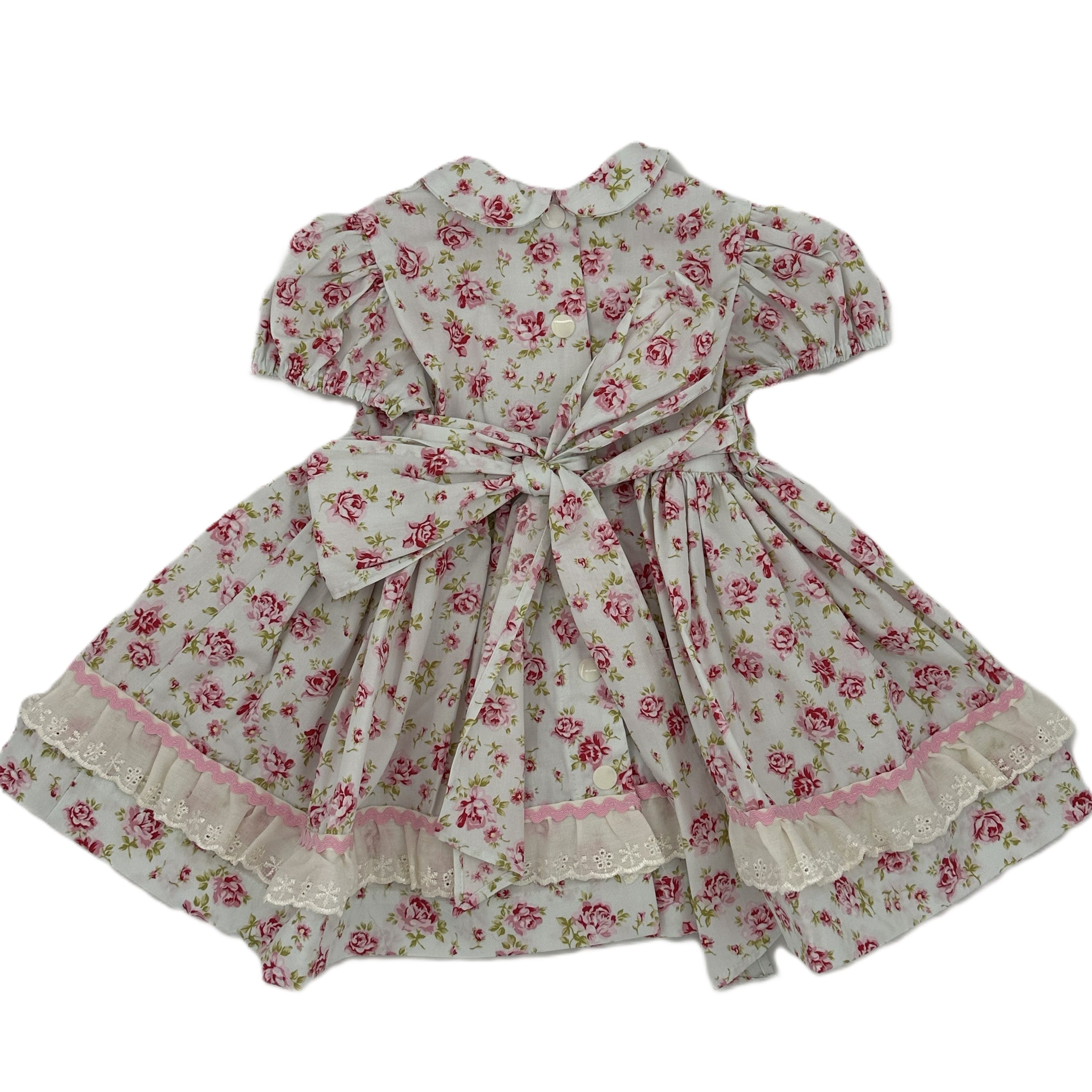 1950s Inspired Girls Dress in Pink Rose Print - Charlotte