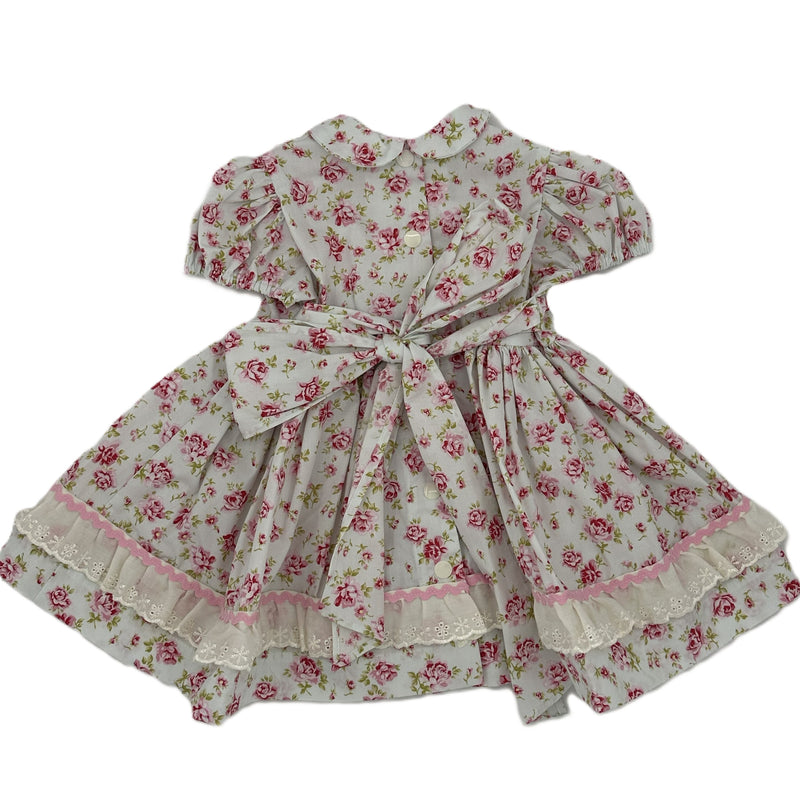 1950s Inspired Girls Dress in Pink Rose Print - Charlotte