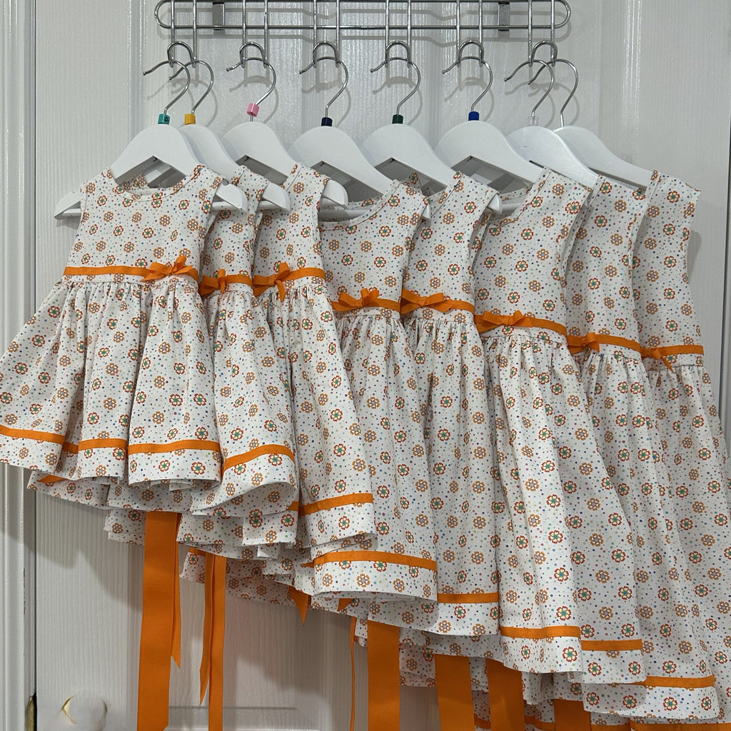 Girls Sleeveless Dress in White and Orange - Clara