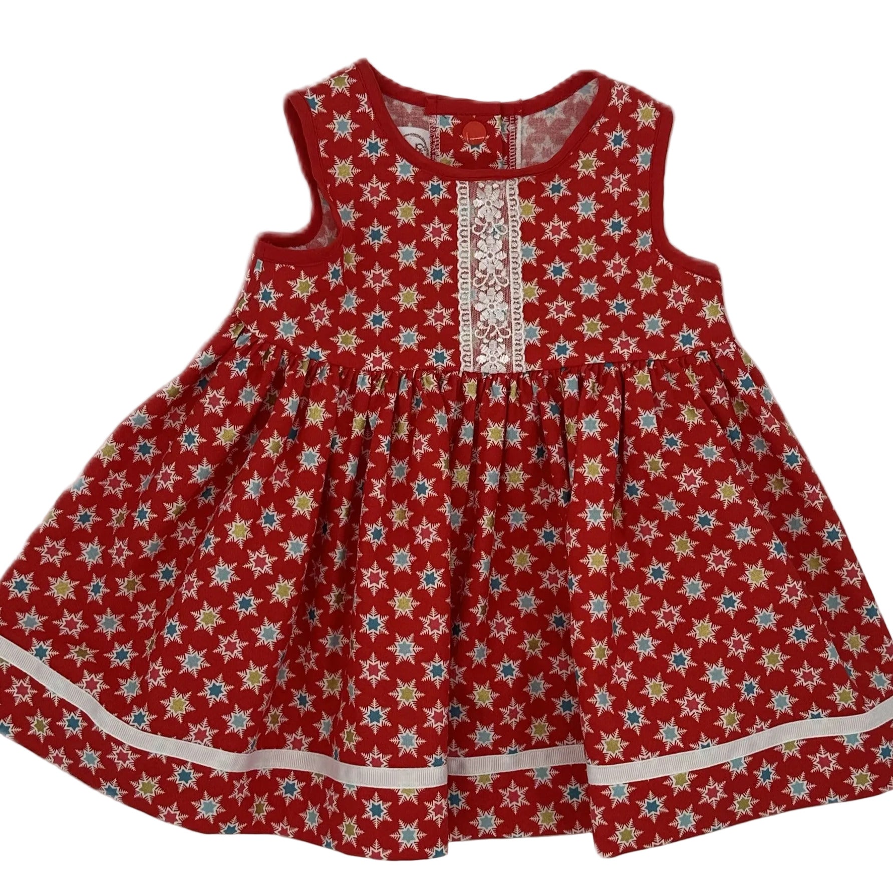 Girls Sleeveless Dress in Red with multi star print - Clara