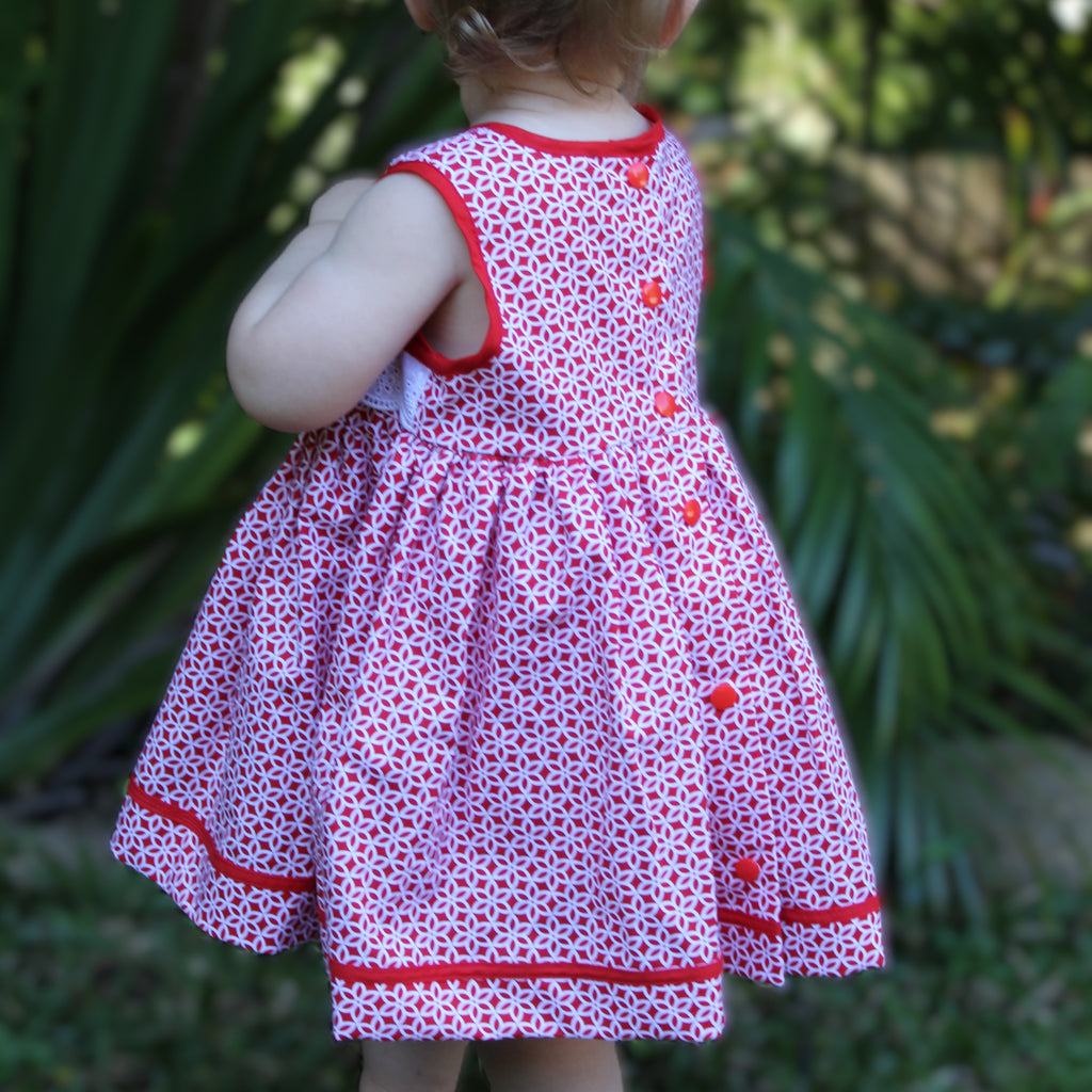 Girls Sleeveless Dress in Red and White Print - Clara
