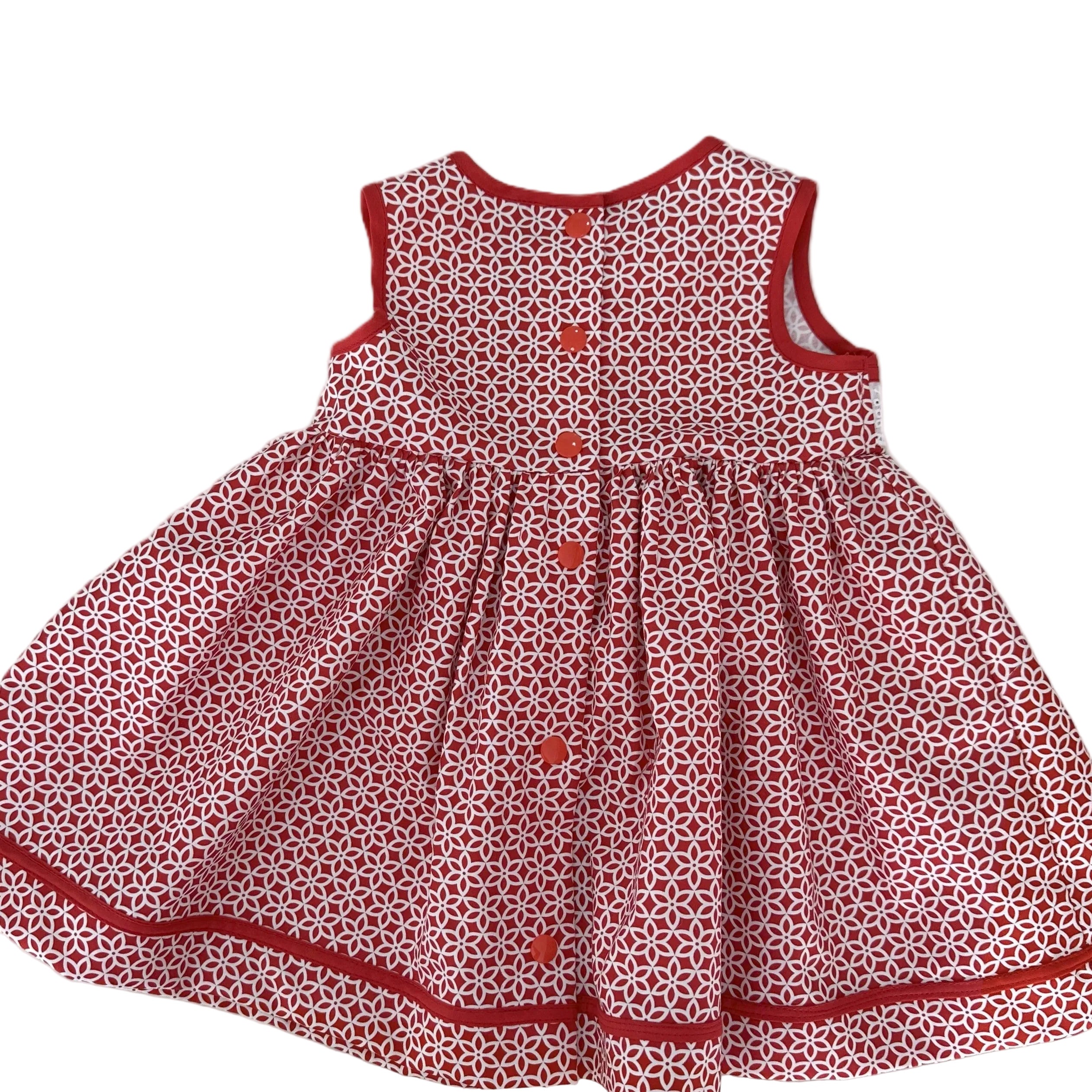 Girls Sleeveless Dress in Red and White Print - Clara