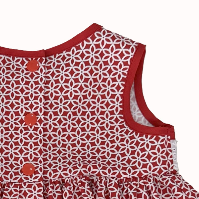 Girls Sleeveless Dress in Red and White Print - Clara