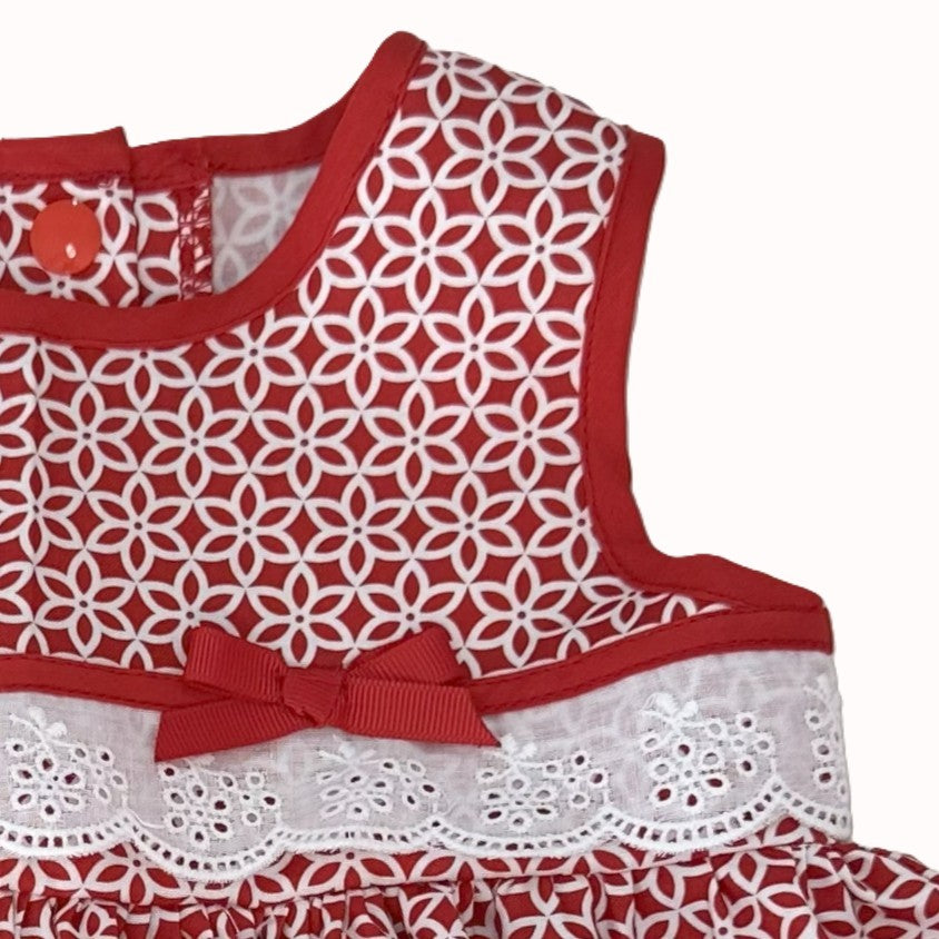 Girls Sleeveless Dress in Red and White Print - Clara