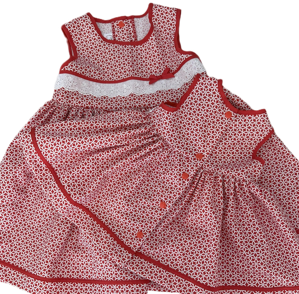 Girls Sleeveless Dress in Red and White Print - Clara