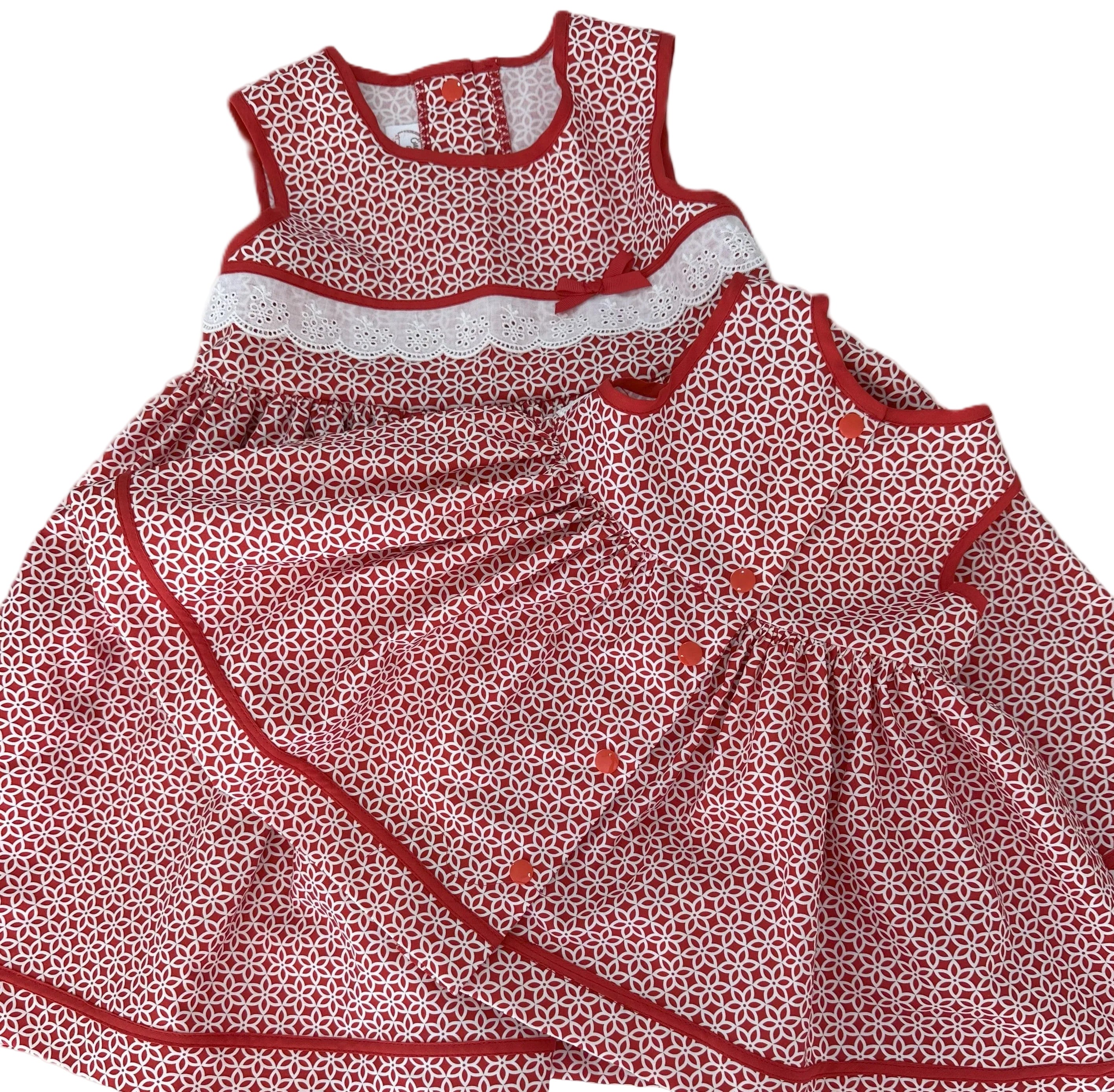 Girls Sleeveless Dress in Red and White Print - Clara