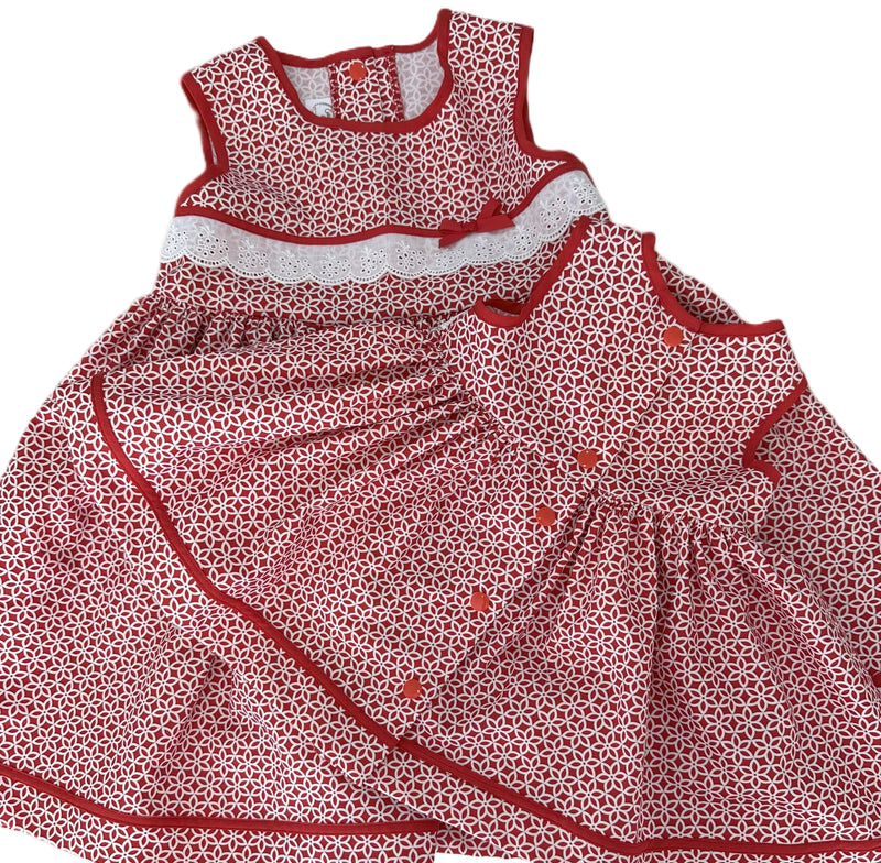 Girls Sleeveless Dress in Red and White Print - Clara