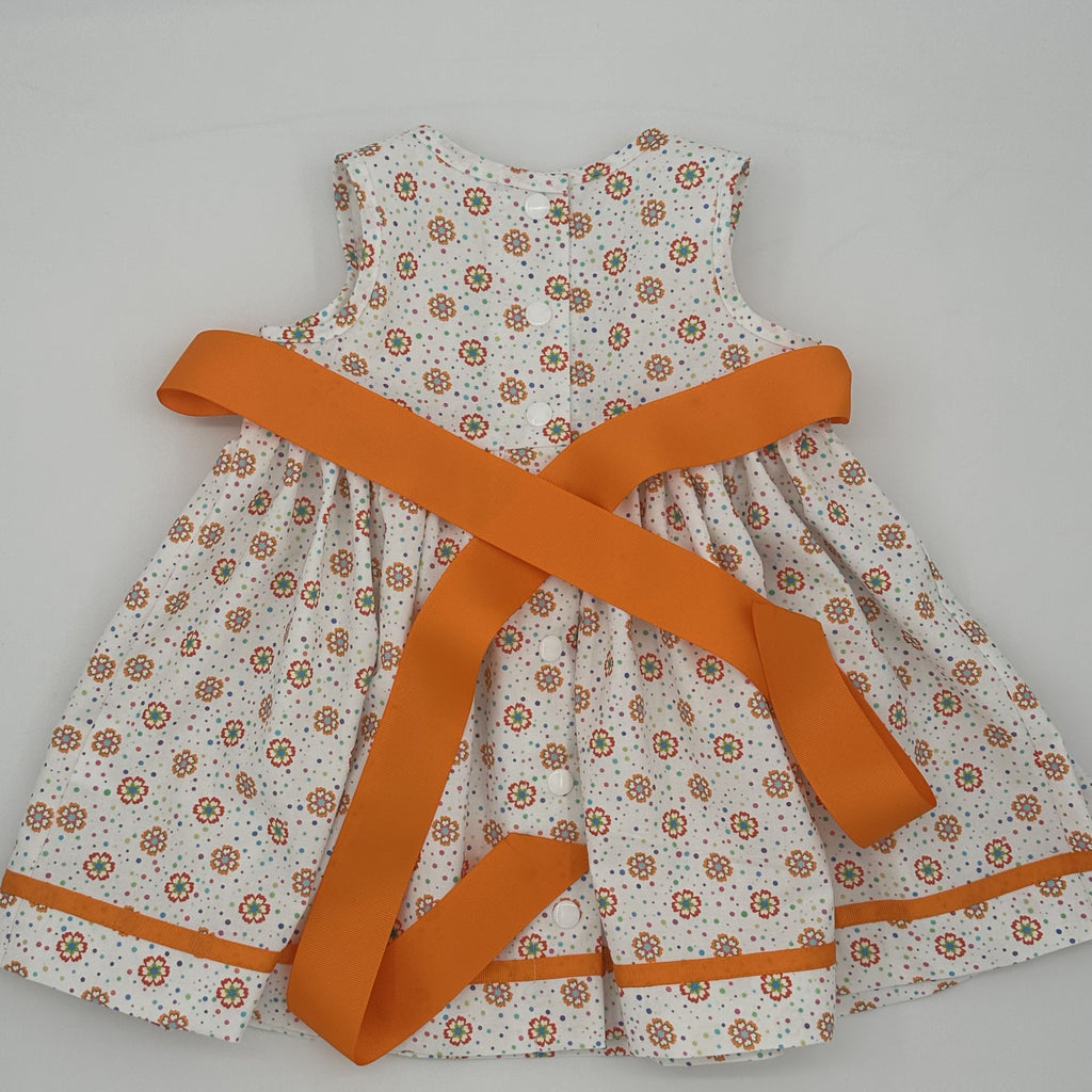 Girls Sleeveless Dress in White and Orange - Clara