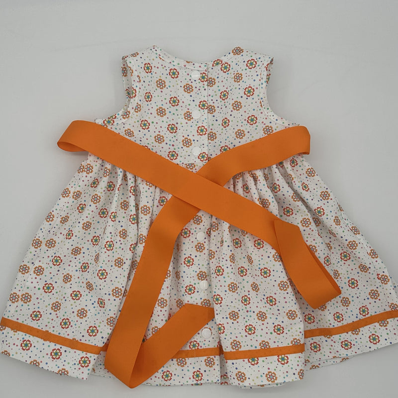 Girls Sleeveless Dress in White and Orange - Clara