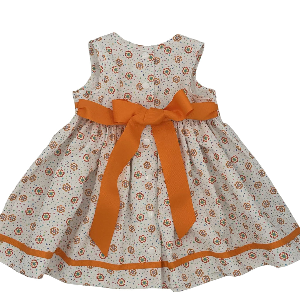 Girls Sleeveless Dress in White and Orange - Clara