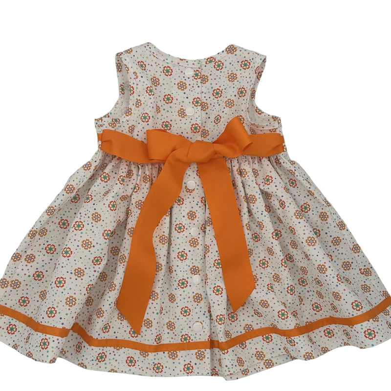 Girls Sleeveless Dress in White and Orange - Clara