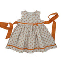 Girls Sleeveless Dress in White and Orange - Clara