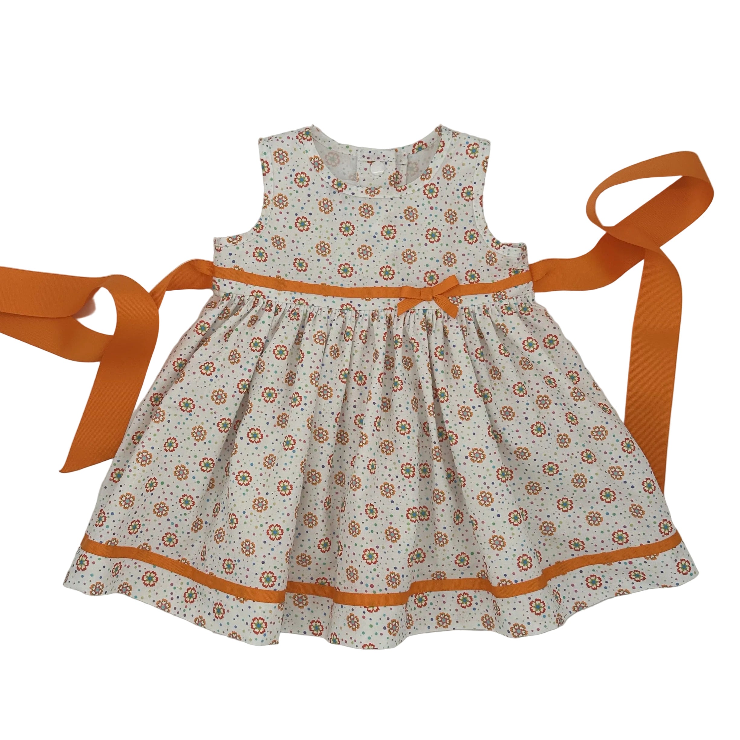 Girls Sleeveless Dress in White and Orange - Clara