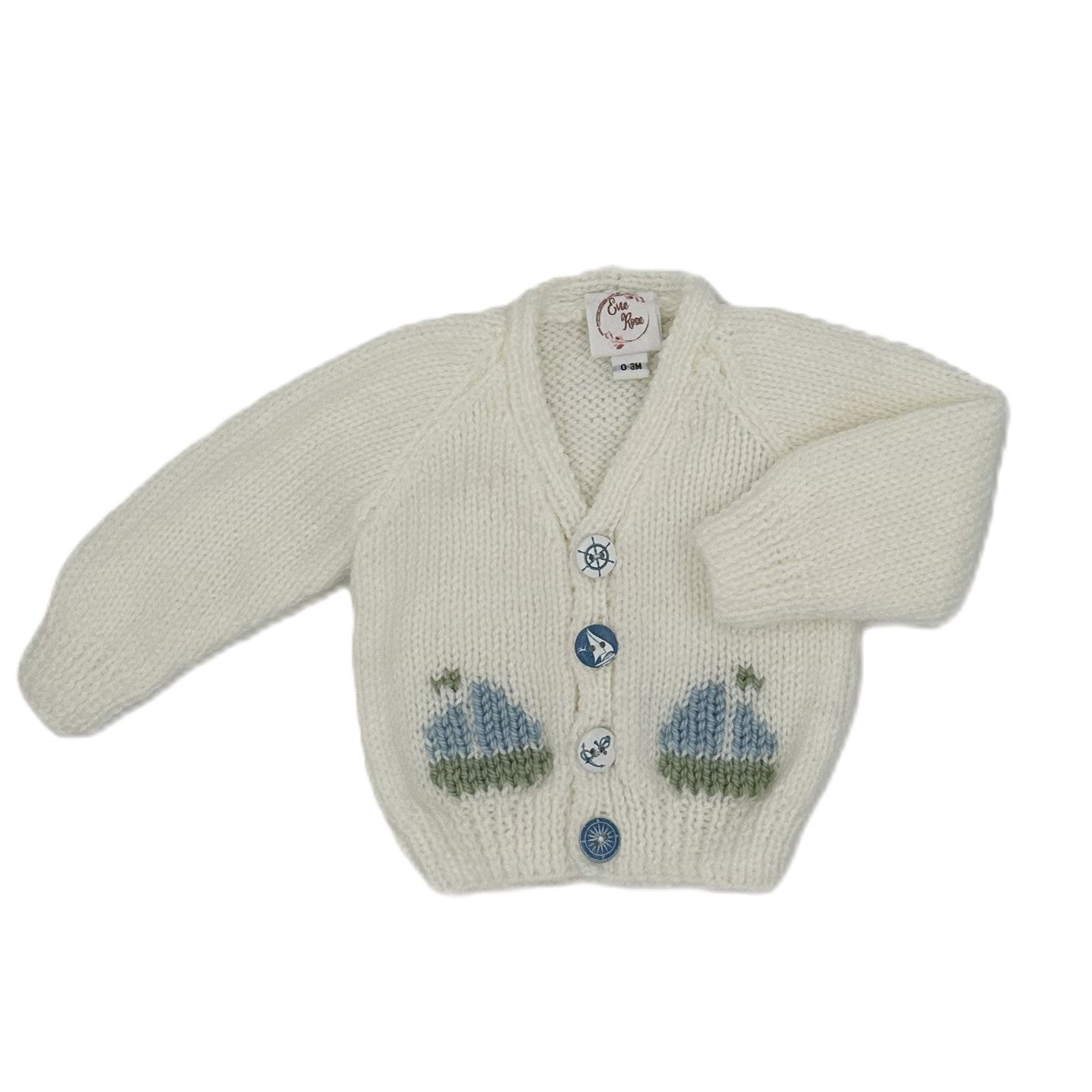 Hand Knitted Nautical Theme Cardigan with V neck