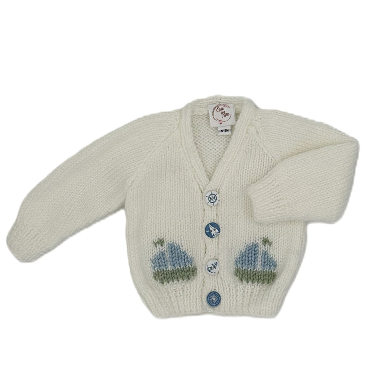 Hand Knitted Nautical Theme Cardigan with V neck