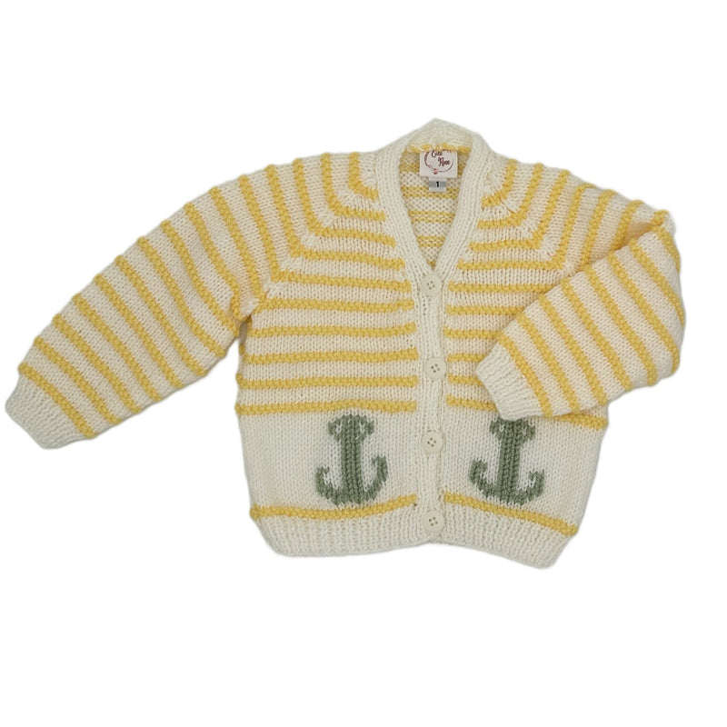 Hand Knitted Nautical Theme Cardigan with V neck