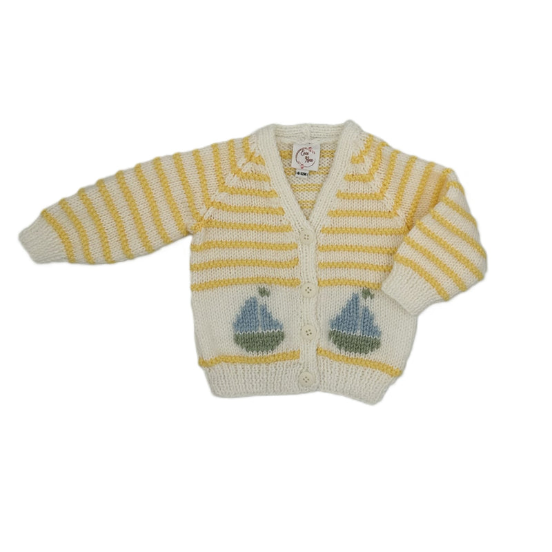 Hand Knitted Nautical Theme Cardigan with V neck